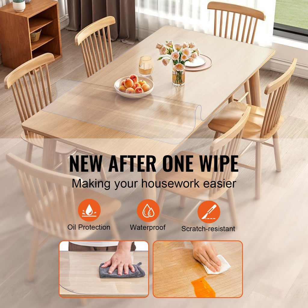 Clear Table Cover Protector, Table Cover, 1.5 Mm Thick PVC Plastic Tablecloth, Waterproof Desktop Protector For Writing Desk, Coffee Table, Dining Room Table