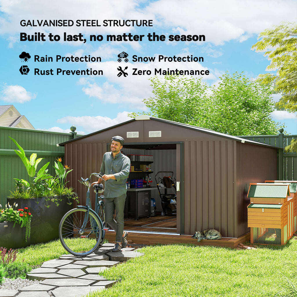 Farm Metal Shed, Storage Shed Utility Storage with Double Locking Doors for Bike, Yard Tools, Brown