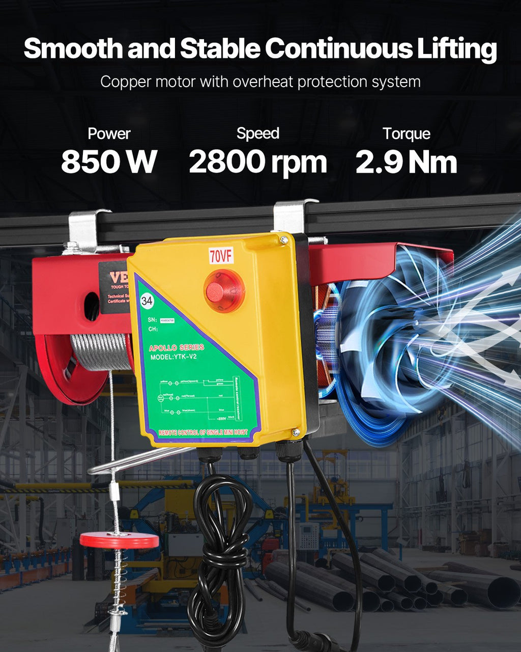 880lbs Wireless Remote Control Electric Hoist ,Electric Hoist With Remote Control 110 Volt, 40ft/20ft Lifting Height Pure Copper Motor Attic Lift, For Garage Warehouse Factory