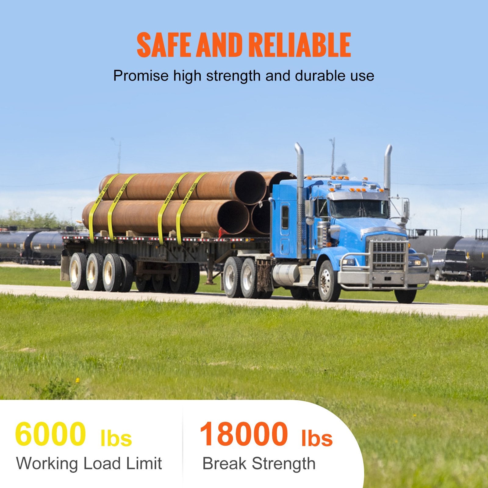 Winch Straps, 4'X 30', 6000 Lbs Load Capacity, 18000 Lbs Break Strength, Truck Straps With Flat Hook, Flatbed Tie Downs Cargo Control For Trailers, Farms, Rescues, Tree Saver, Yellow,4 Pack