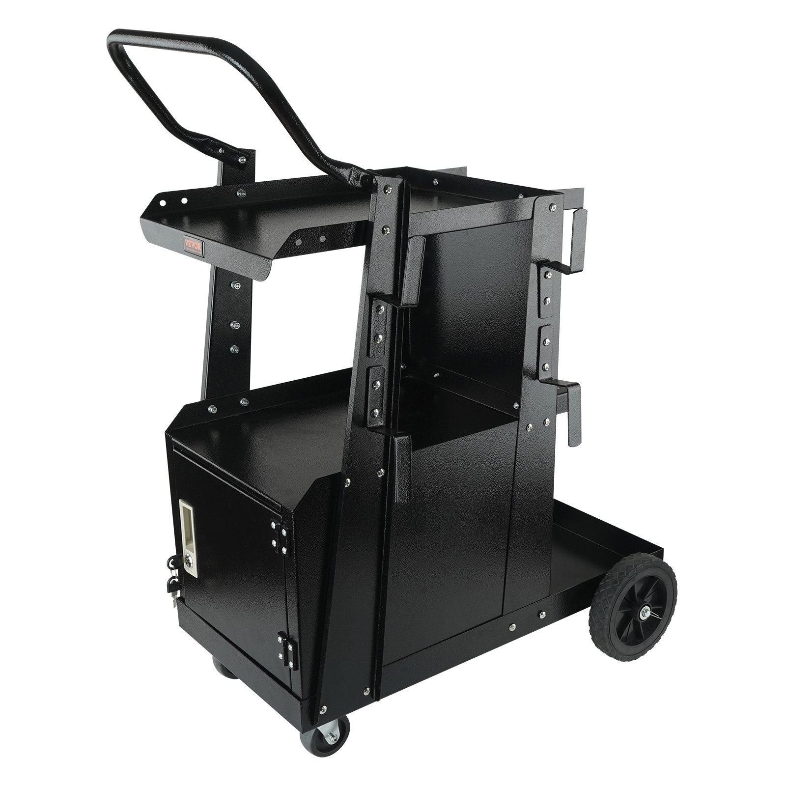 Welding Cart, 2-Tier Heavy Duty Welder Cart With Anti-Theft Lockable Cabinet, 265LBS Weight Capacity, 360 Swivel Wheels, Tank Storage Safety Chains, Welding Cabinet For TIG, ARC, Plasma Cutter