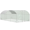 Large Chicken Coop Metal Chicken Run With Waterproof And Anti-UV Cover, Dome Shaped Walk-in Fence Cage Hen House For Outdoor And Yard Farm, 9.84 X 19.68 X 6.56 Ft