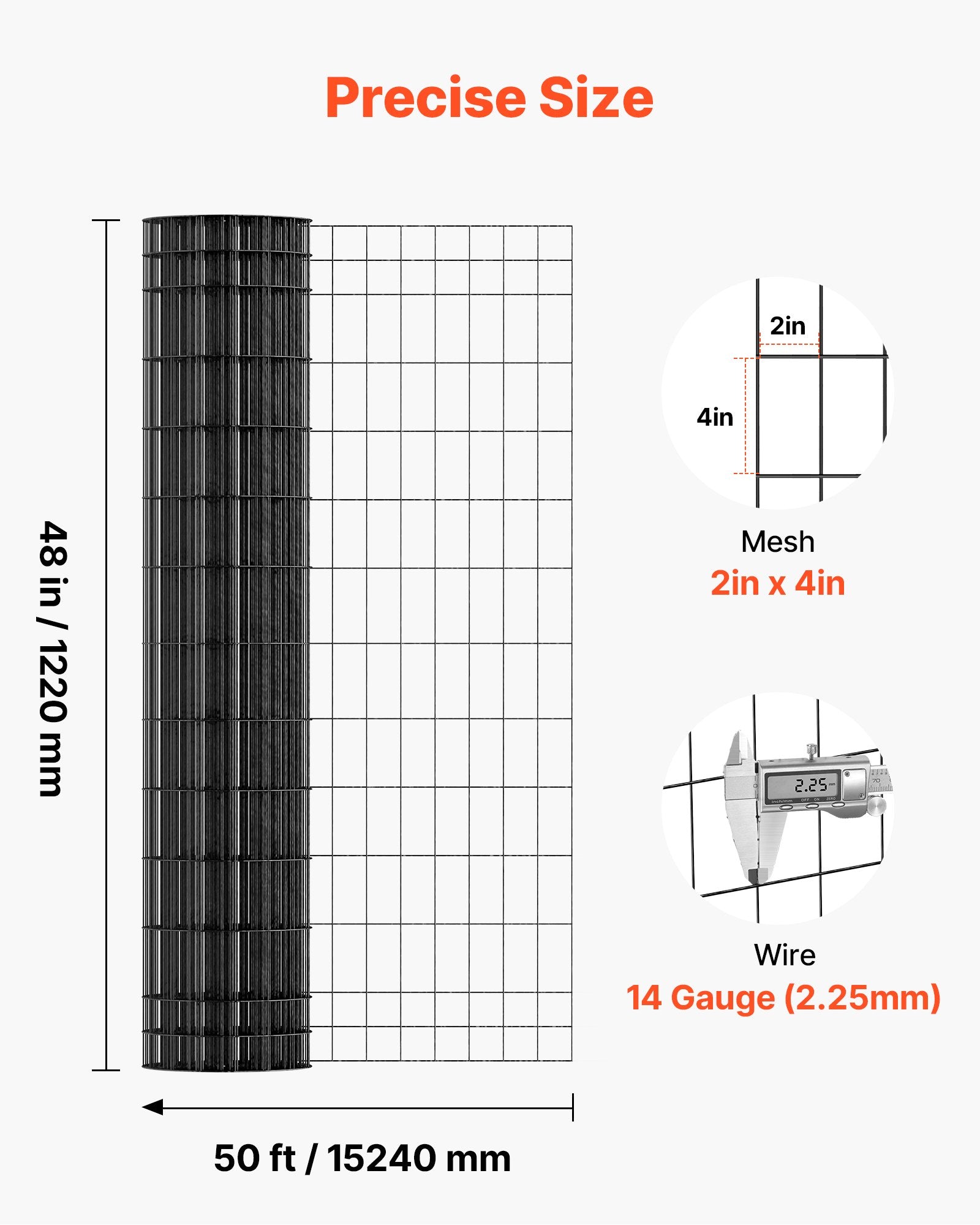 Farm Fence,  48 In X 50 Ft, 2 X 4 In Mesh 14 Gauge Galvanized Steel Wire Fencing For Cattle, Hog & Sheep , Heavy Duty Vinyl Coated Livestock Fence For Animal Enclosures, Cage Wire, Garden Fences