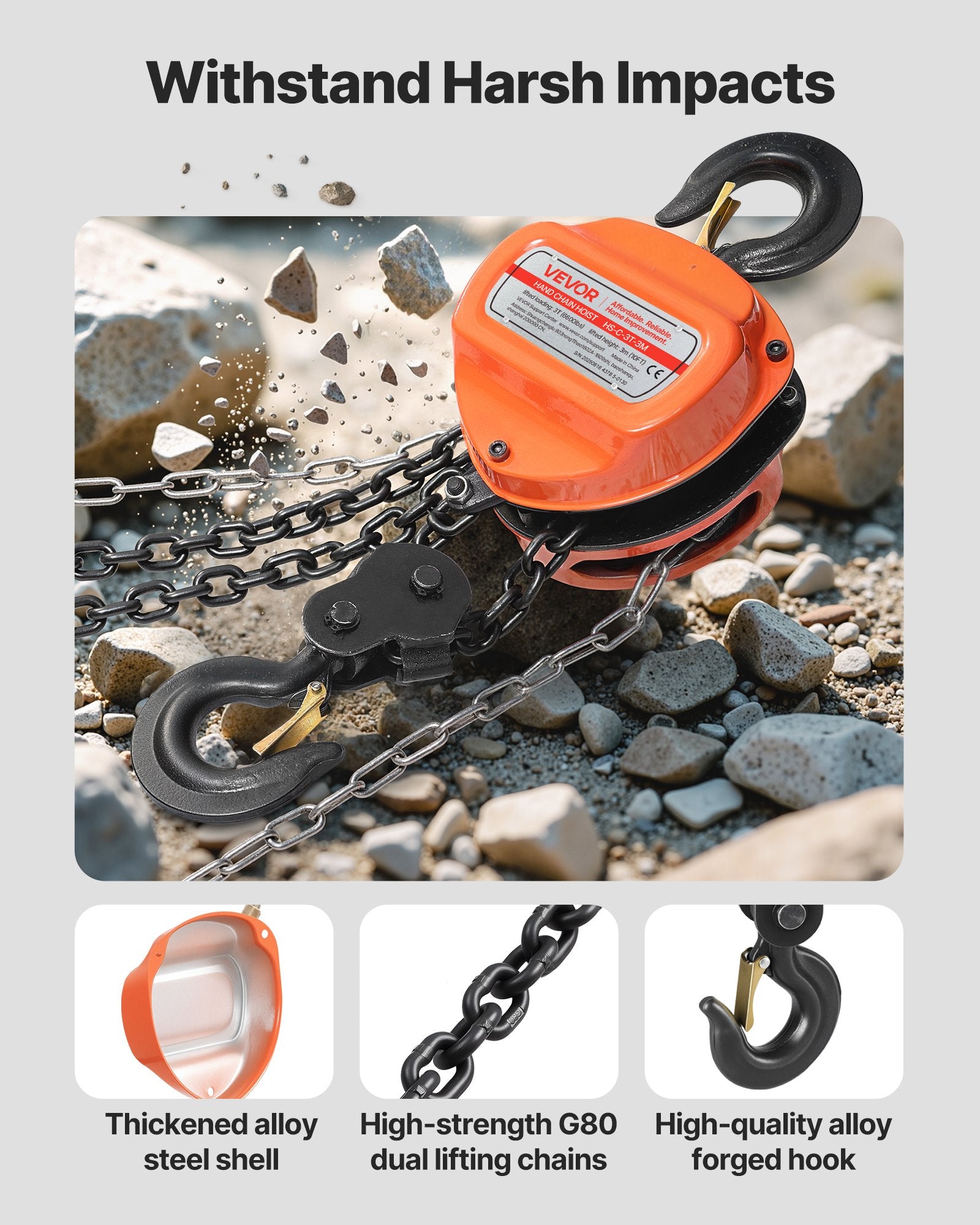 Hand Chain Hoist 6600 Lbs Capacity 10 Ft Manual Chain Block With G80 Chain
