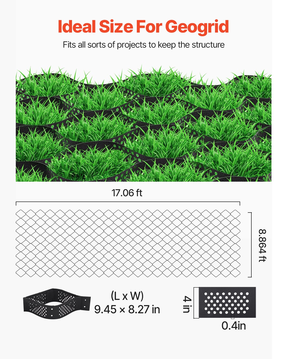 Ground Grid 4-Inch Depth Geocell Grid 17.06x8.86 FT / 5200x2700 Mm For Gravel