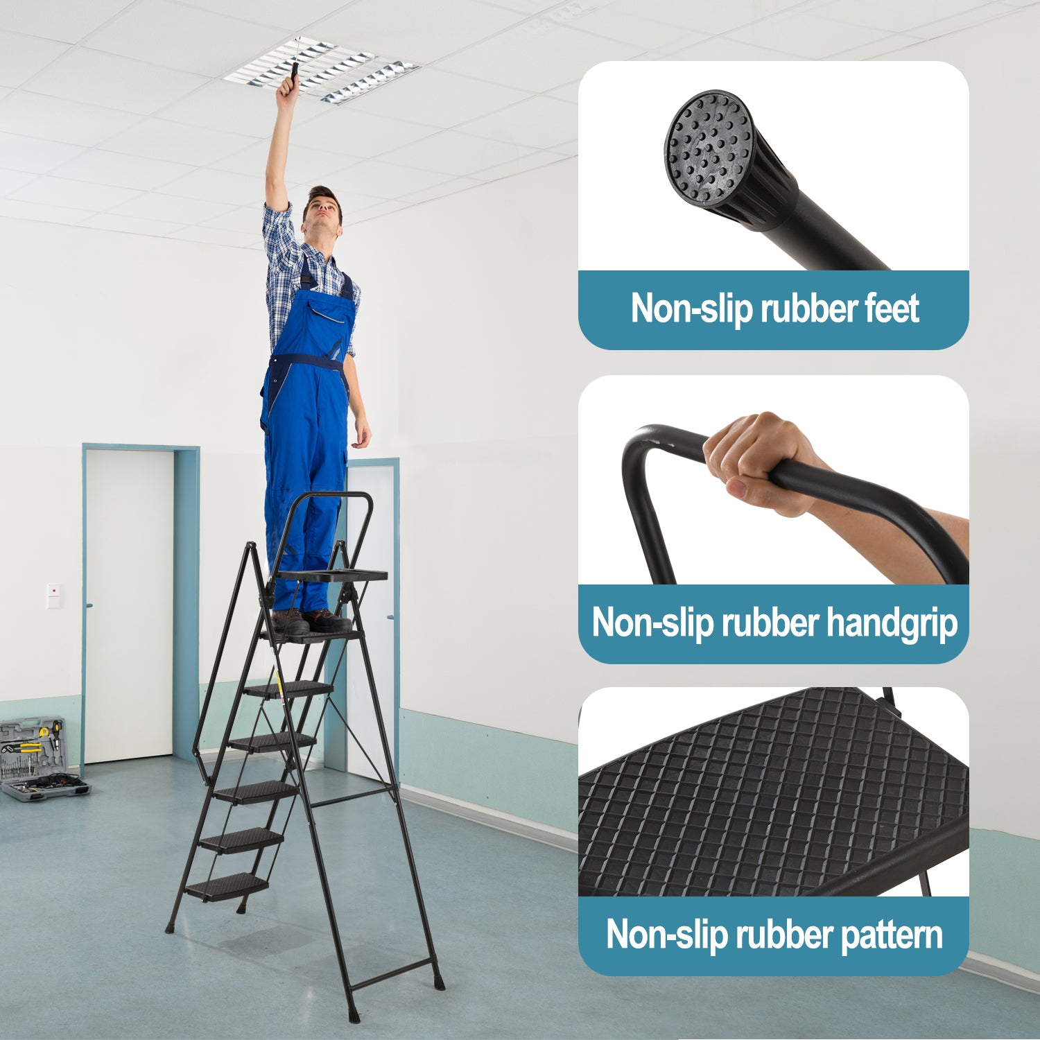 6-Step Folding Ladder, Portable Steel Stool For Home And Workshop