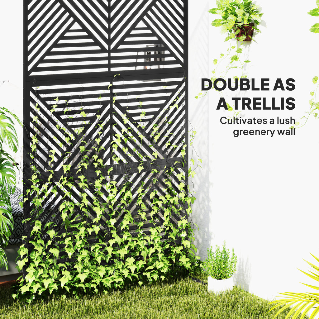 Decorative Privacy Fence Screen, Metal Outdoor Privacy Screen Climbing Plant Trellis With Stand, Rhombus Black