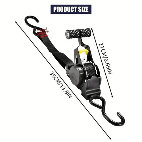 1pc Retractable Ratchet Strap, Self Retractable Tie Down Strap, 10ft Tensile Strength, 1500lbs Tensile Strength, Strong Black Heavy Duty Automatic Ratchet Strap For Securing Cargo, Trucks, Motorcycles