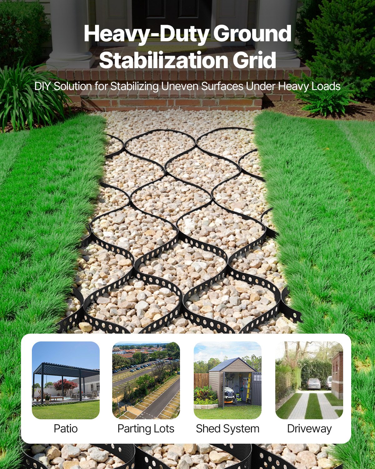 Ground Grid 4-Inch Depth Geocell Grid 17.06x8.86 FT / 5200x2700 Mm For Gravel