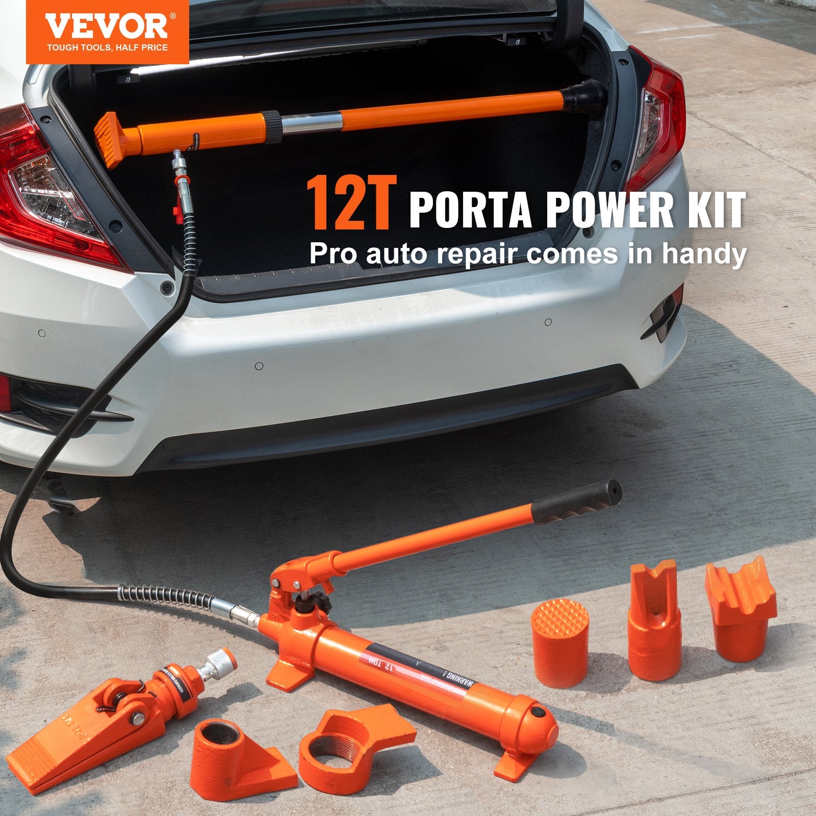 12 Ton Porta Power Kit, Portable Hydraulic Jack With 4.6 Ft/1.4 M Oil Hose, Auto Body Frame Repair Kit With Storage Case For Car Repair, Truck, Farm