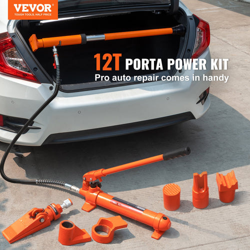 12 Ton Porta Power Kit, Portable Hydraulic Jack With 4.6 Ft/1.4 M Oil Hose, Auto Body Frame Repair Kit With Storage Case For Car Repair, Truck, Farm