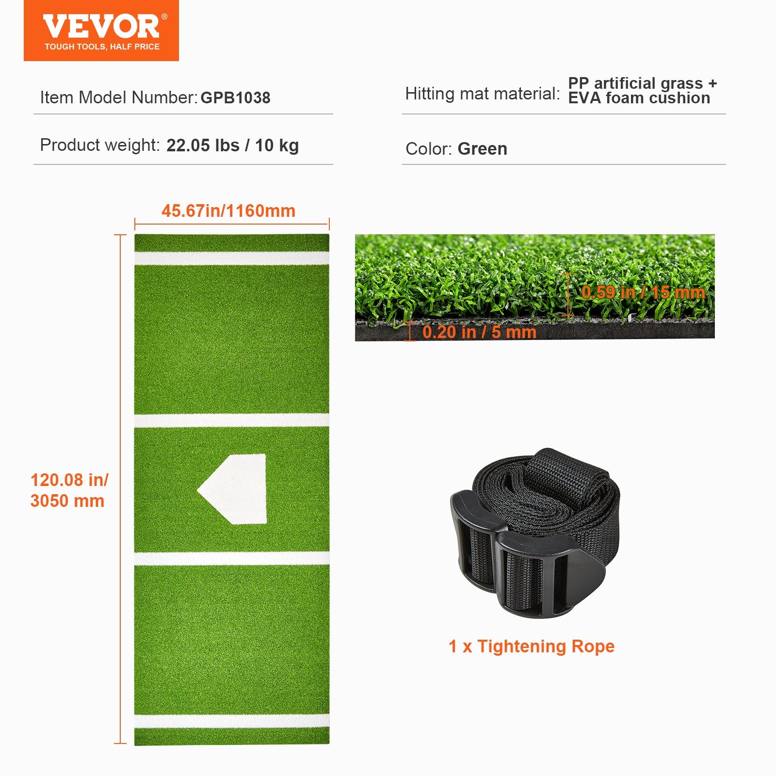 Baseball Softball Hitting Batting Mat,  Indoor Outdoor Softball Mat, Lined & Foam Backing Anti-Slip Anti-Fade Softball Training Aid, Portable Practice Mat With Tightening Rope, Green