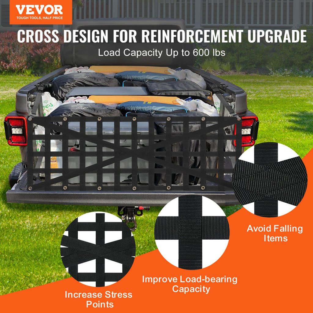 Tailgate Net Pickup Truck Tailgate Net 54" X 18" Adjustable Cross Design