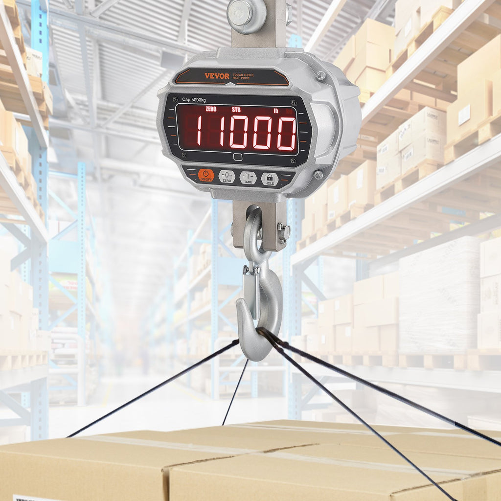 Digital Crane Scale, 11000 Lbs/5000 Kg, Industrial Heavy Duty Hanging Scale With Remote Control, Cast Aluminum Case & LED Screen, High Precision For Construction, Factory, Farm, Hunting (Silver)
