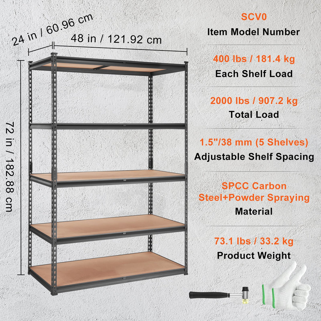 Storage Shelving Unit, 5-Tier Adjustable, 2000 Lbs Capacity, Heavy Duty Garage Shelves Metal Organizer Utility Rack, Black, For Kitchen Pantry Basement Bathroom Laundry