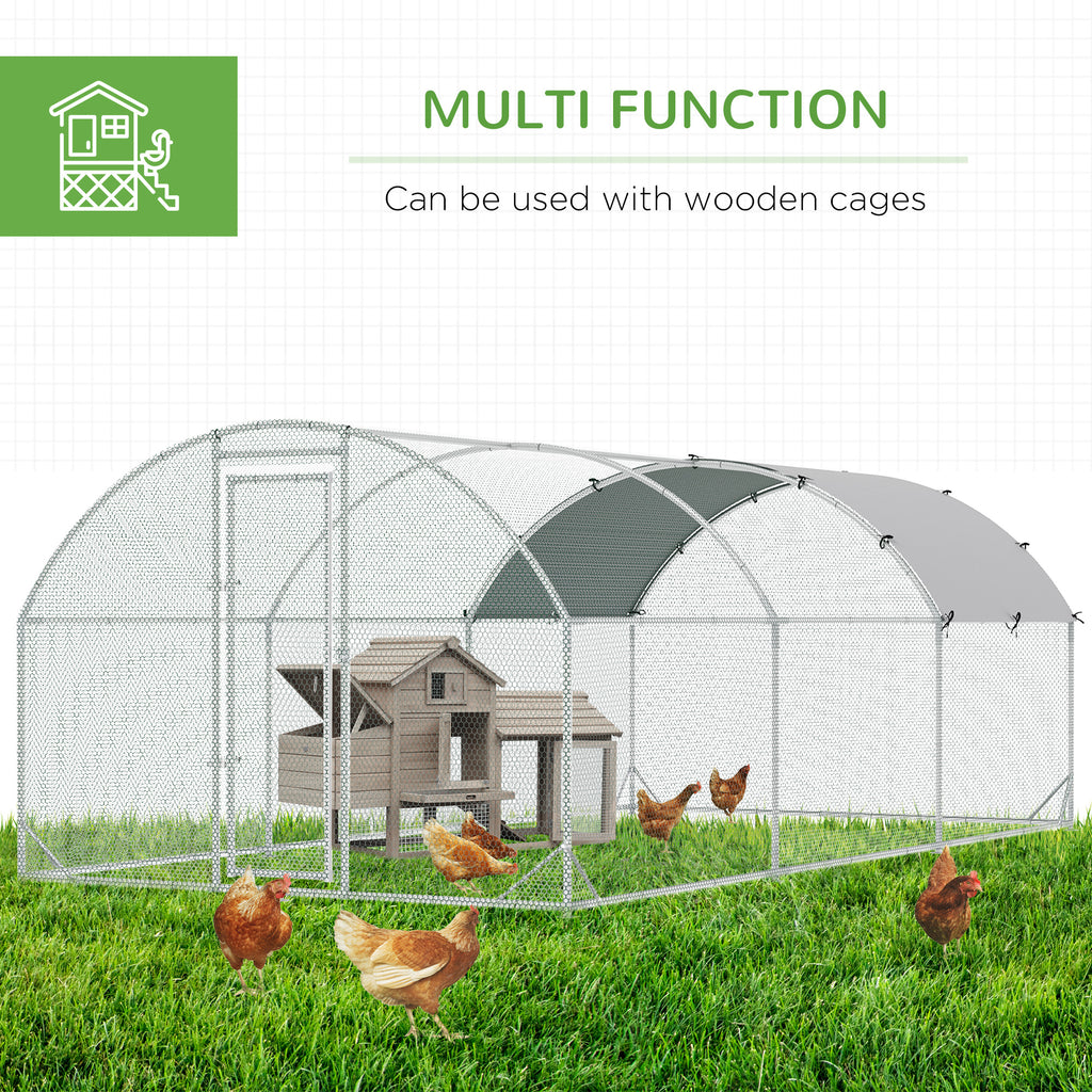 Large Chicken Coop Metal Chicken Run With Waterproof And Anti-UV Cover, Dome Shaped Walk-in Fence Cage Hen House For Outdoor And Yard Farm Use, 1" Tube Diameter, 9.2' X 18.7' X 6.5'
