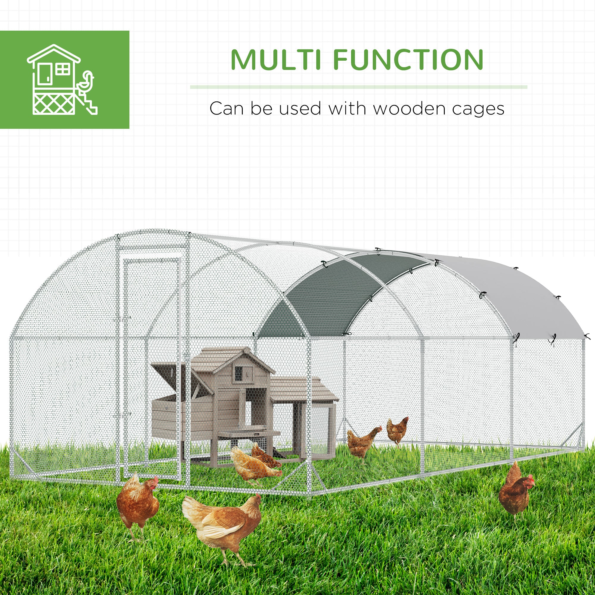 Large Chicken Coop Metal Chicken Run With Waterproof And Anti-UV Cover, Dome Shaped Walk-in Fence Cage Hen House For Outdoor And Yard Farm Use, 1" Tube Diameter, 9.2' X 18.7' X 6.5'