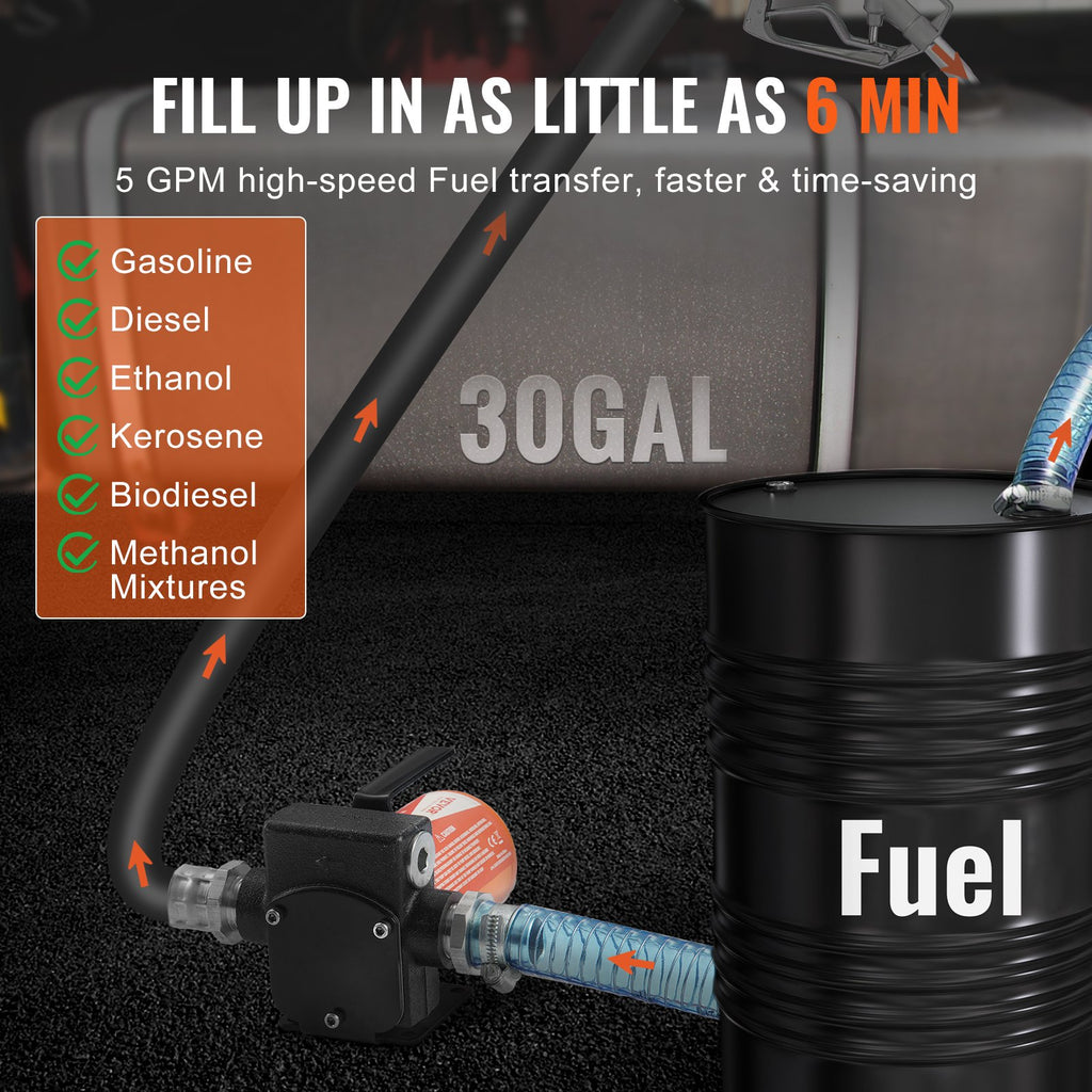 Fuel Transfer Pump 12V 5.3 GPM 1/10 HP Diesel Pump With Auto Fuel Nozzle