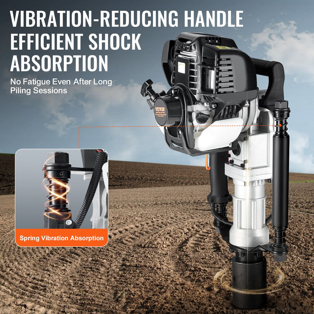 37.77cc Gas-Powered T Post Driver, 4-Stroke Engine Gasoline Fence Piling Pounder, With 2 Post Driving Head(55/70 Mm) , 1000W Portable Piledriver For Farm, Ranch Fencing, Road Improvements