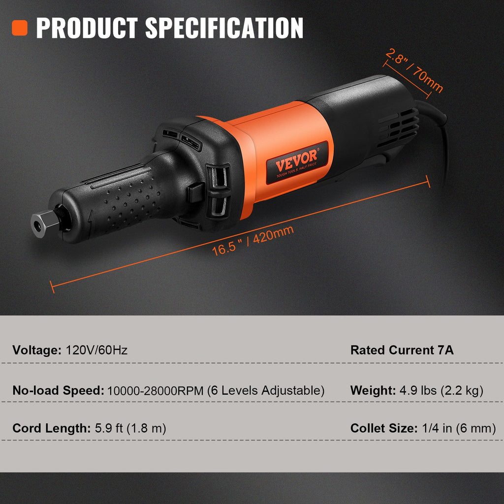 Die Grinder, Collet Variable Speed10000-28000RPM, Heavy Duty Electric, Ergonomic Grip For Rust Removal, Grinding, Cutting, Polishing, Welding Repair, Deburring,