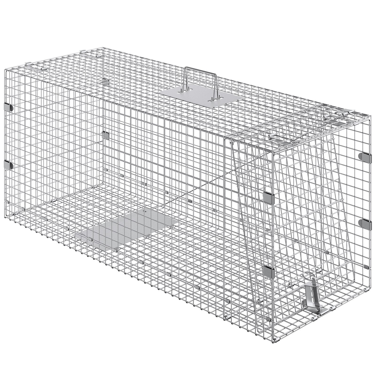 Live Animal Cage Trap, Humane Cat Trap Galvanized Iron, Folding Animal Trap With Handle For Stray Dogs, Armadillos, Raccoons, Marmots, Foxes