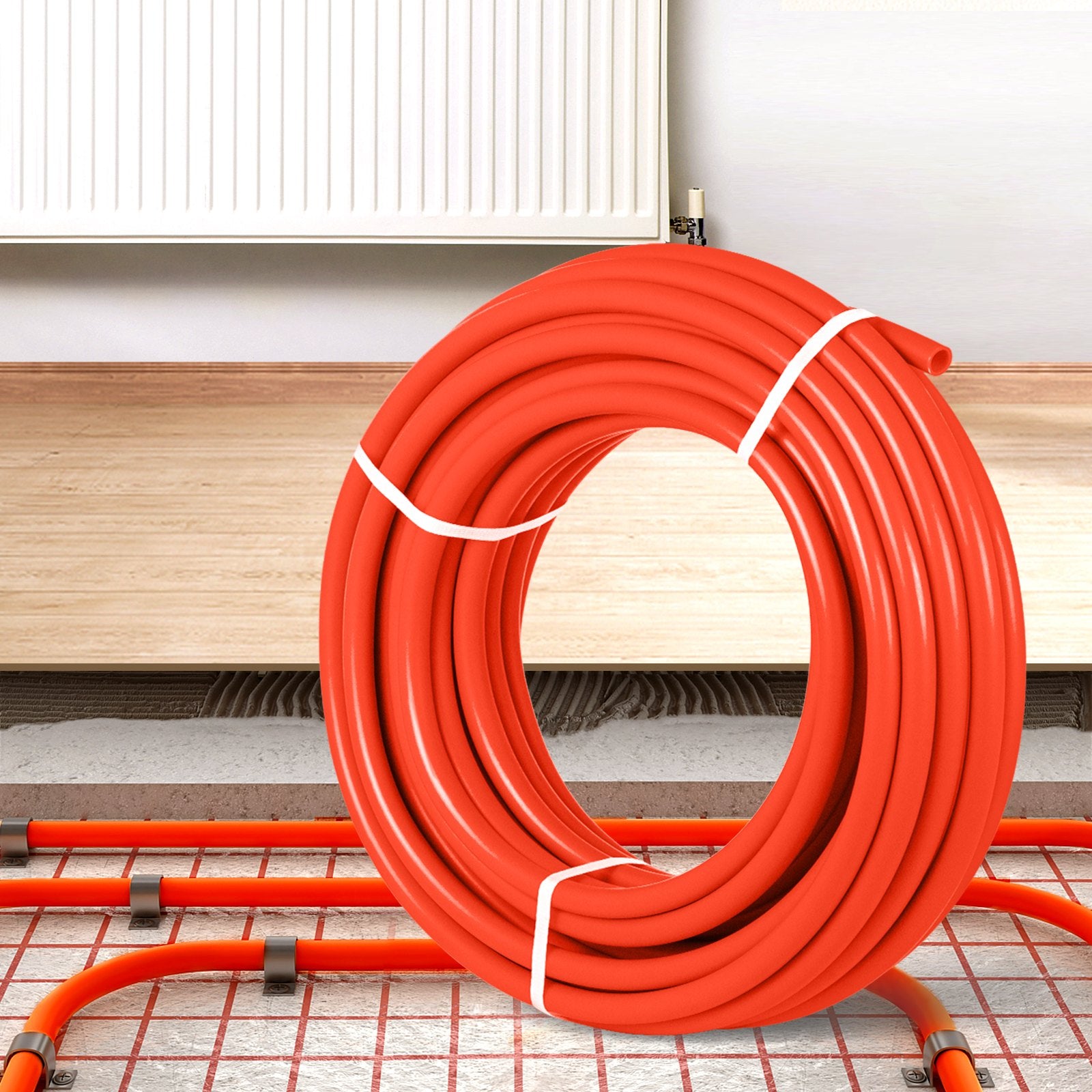 Oxygen Barrier   300 Feet Tube Coil EVOH PEX-B Pipe, For Residential Commercial Radiant Floor Heating, Red