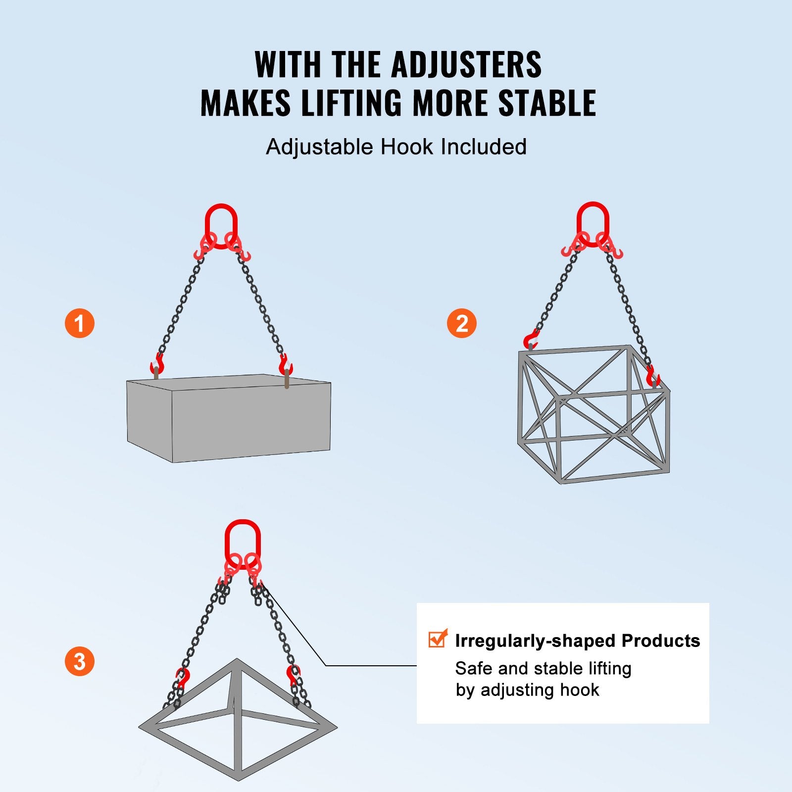 3/8' X 6' Chain Sling 2 Legs G80 Lifting Chain With Grab Hooks 11000 Lbs