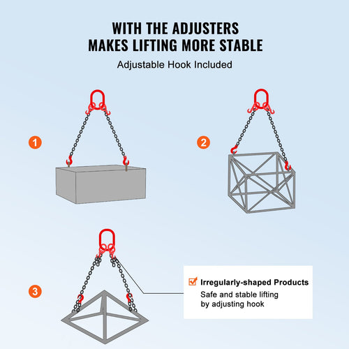 3/8' X 6' Chain Sling 2 Legs G80 Lifting Chain With Grab Hooks 11000 Lbs