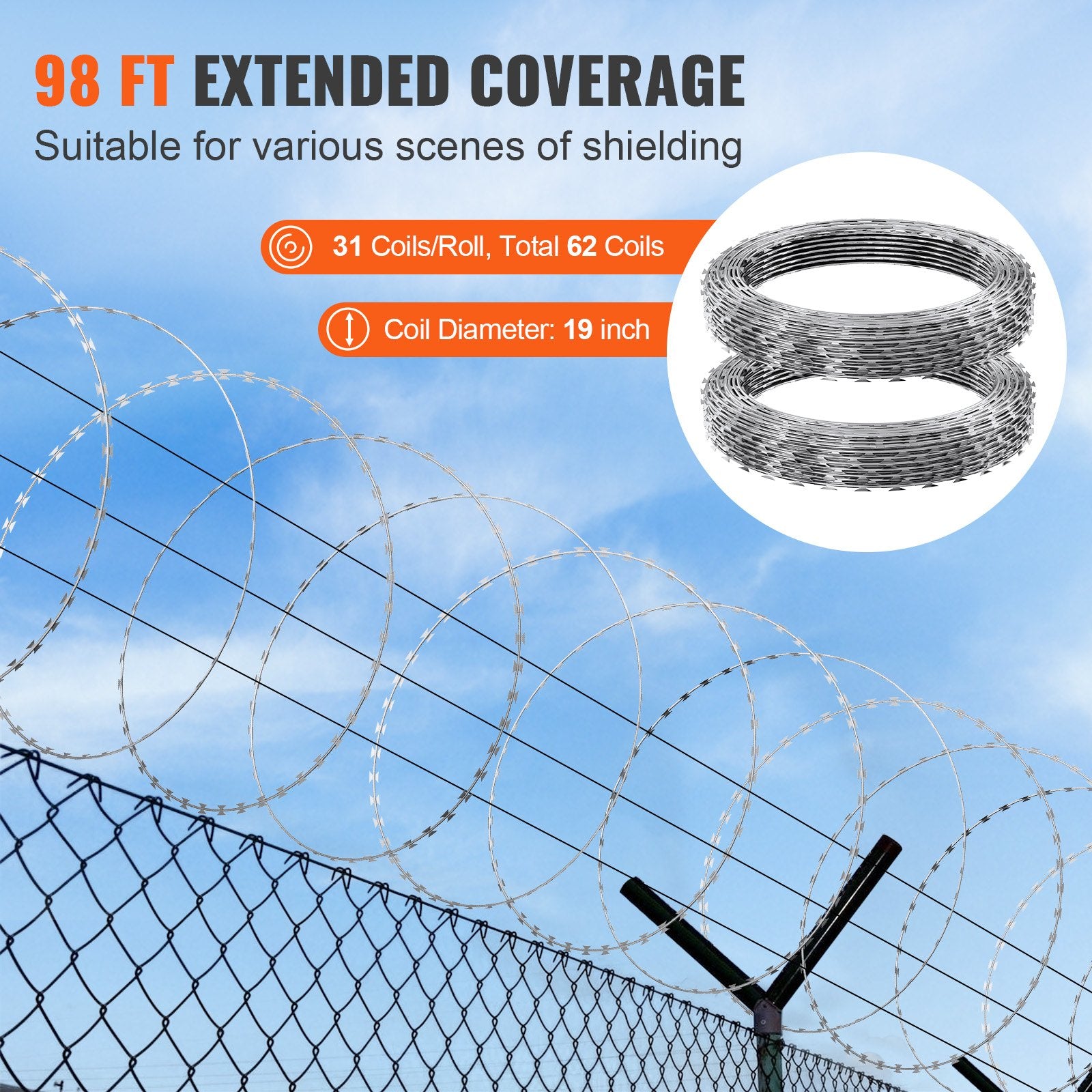 Razor Wires, 98 Ft Razor Barbed Wire, 2 Rolls Razor Wire Fencing Razor Fence, Razor Ribbon Barbed Wire Galvanized Razor Wire Fence, Rolls Razor For Garden