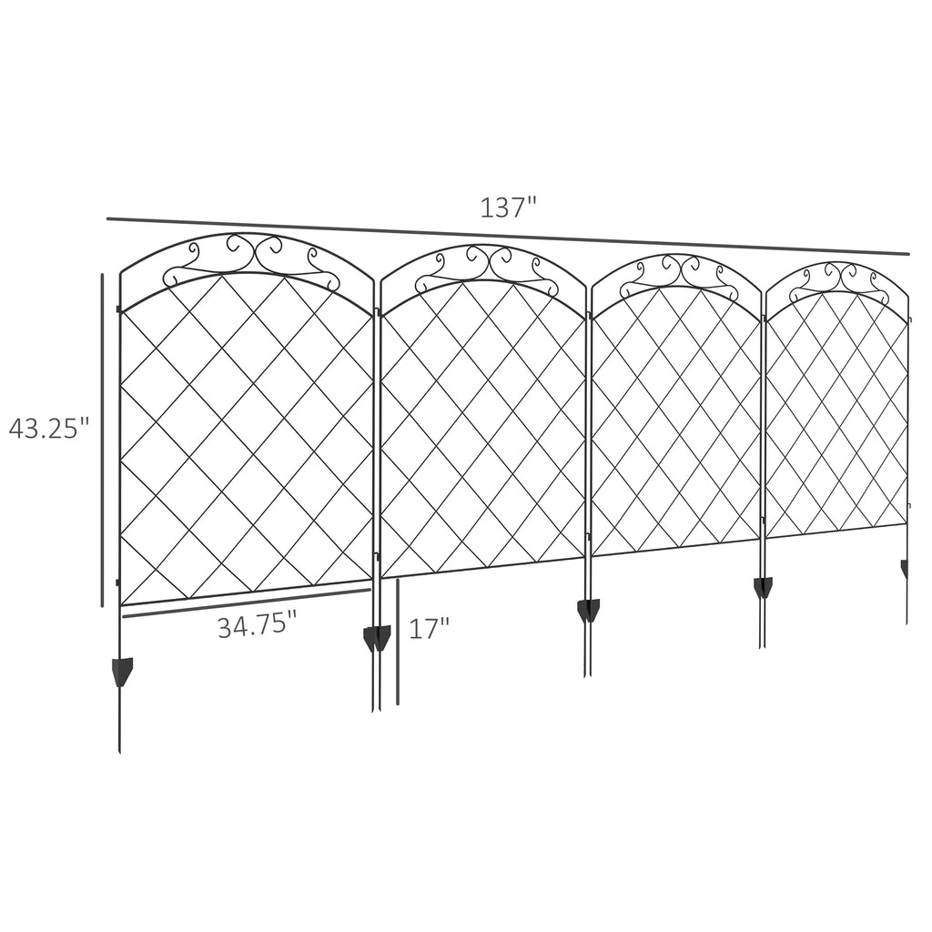 4 Pack Garden Fencing For Yard, Decorative Fence Panels As Animal Barrier And Flower Edging, Swirls