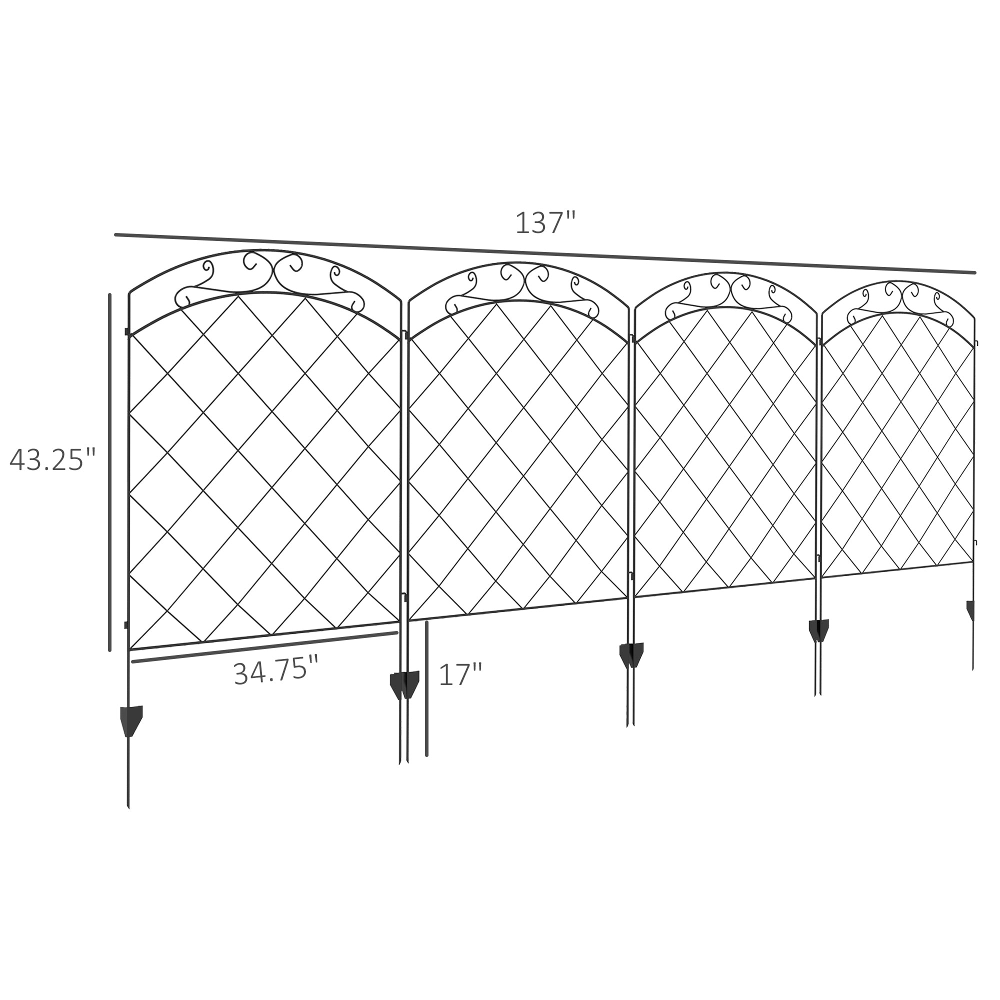 4 Pack Garden Fencing For Yard, Decorative Fence Panels As Animal Barrier And Flower Edging, Swirls