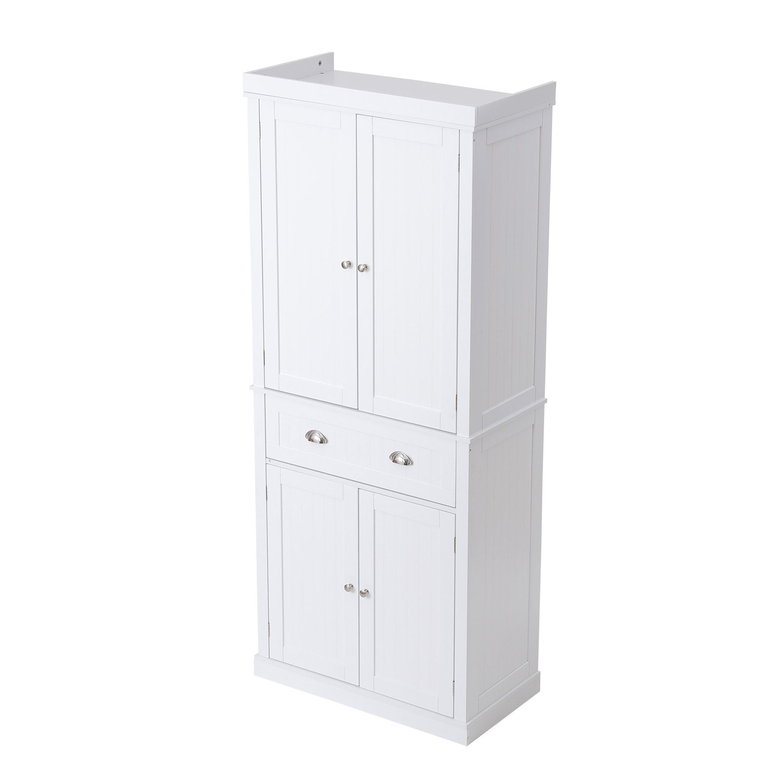 Kitchen Pantry Storage Cabinet, Freestanding Utility Cabinets With Doors, Drawer And 3 Adjustable Shelves, Tall Food Buffet Pantries For Kitchen, Living Room, Dinning Room, Laundry, White