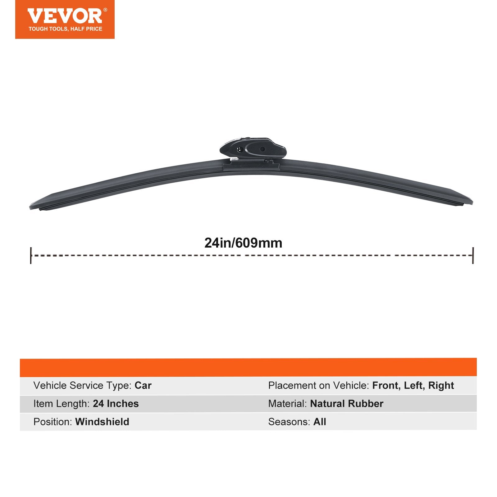 24 Rubber Wiper Blades, 61 Cm Universal Replacement Wind Shield Wiper