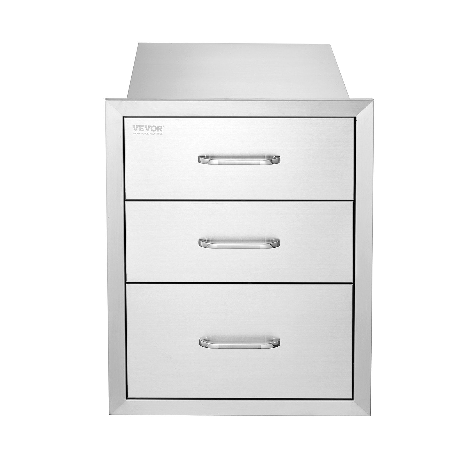18x20.5 Inch Outdoor Kitchen Stainless Steel Triple Access BBQ Drawers With Chrome Handle, 18 X20.5 X 23 Inch