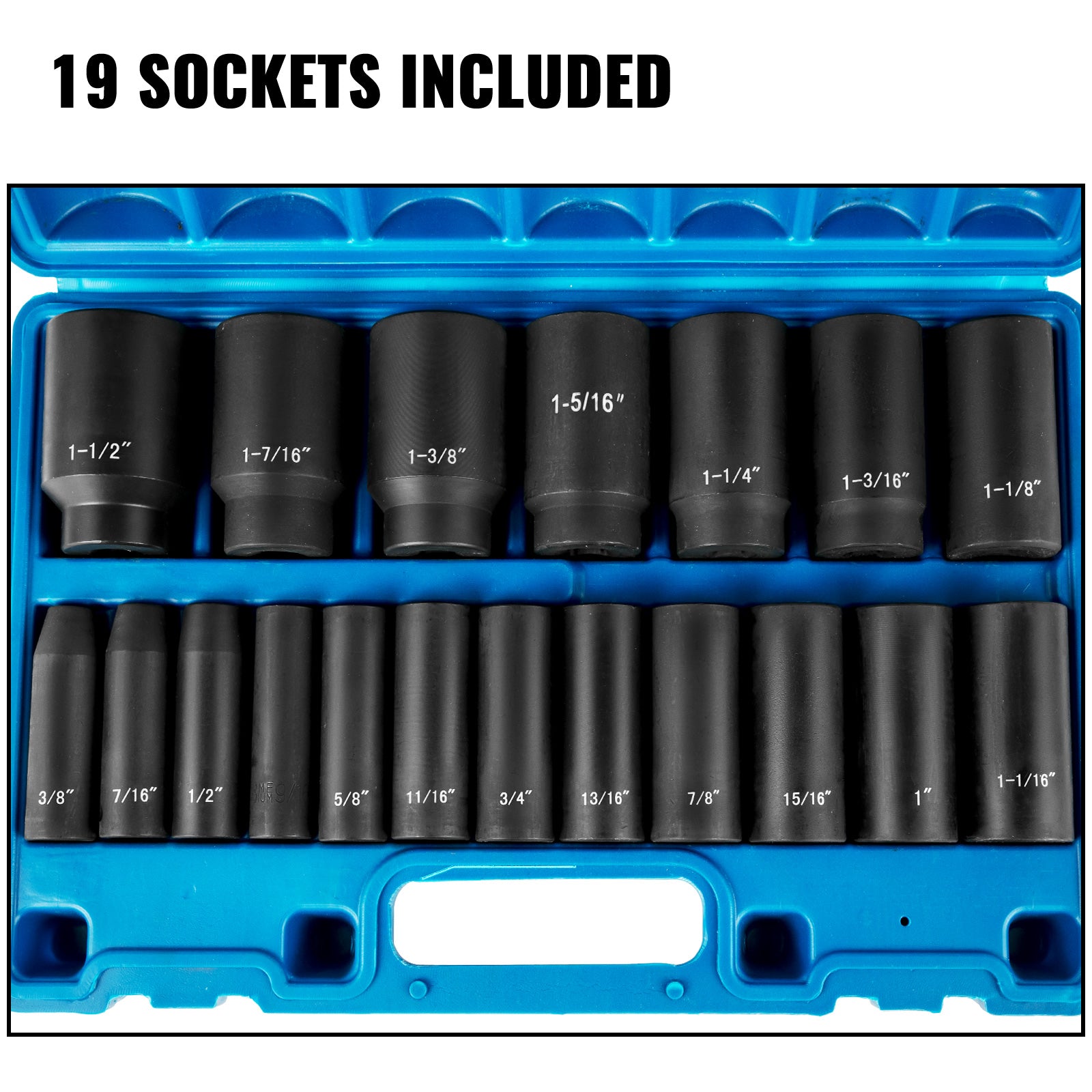 Impact Socket Set 19 Piece Impact Sockets, Deep Socket, 6-Point Sockets, Rugged Construction, Cr-V, With A Storage Cage