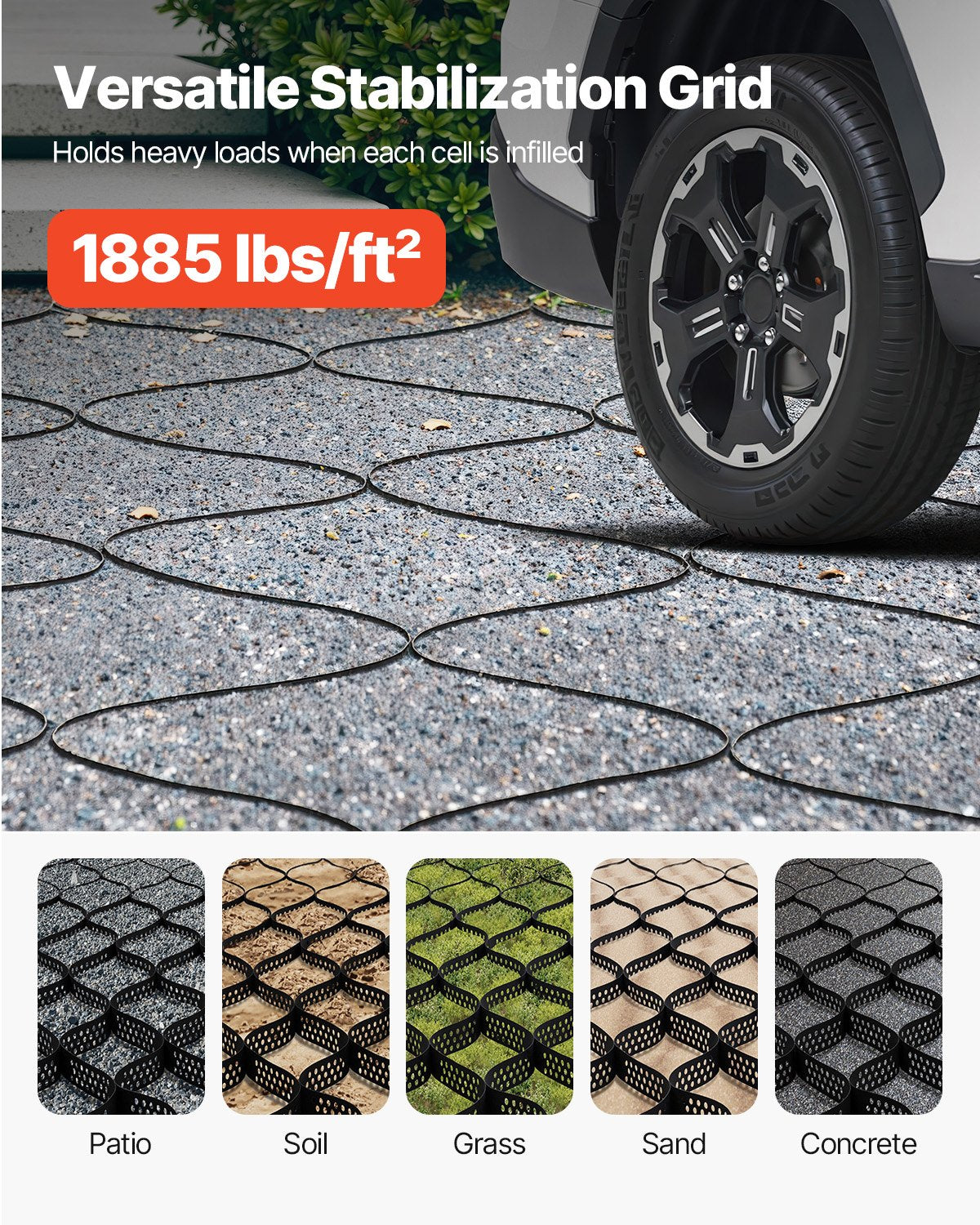 Ground Grid 2-Inch Depth Geocell Grid 32.81x9.84 FT / 10000x3000 Mm For Gravel