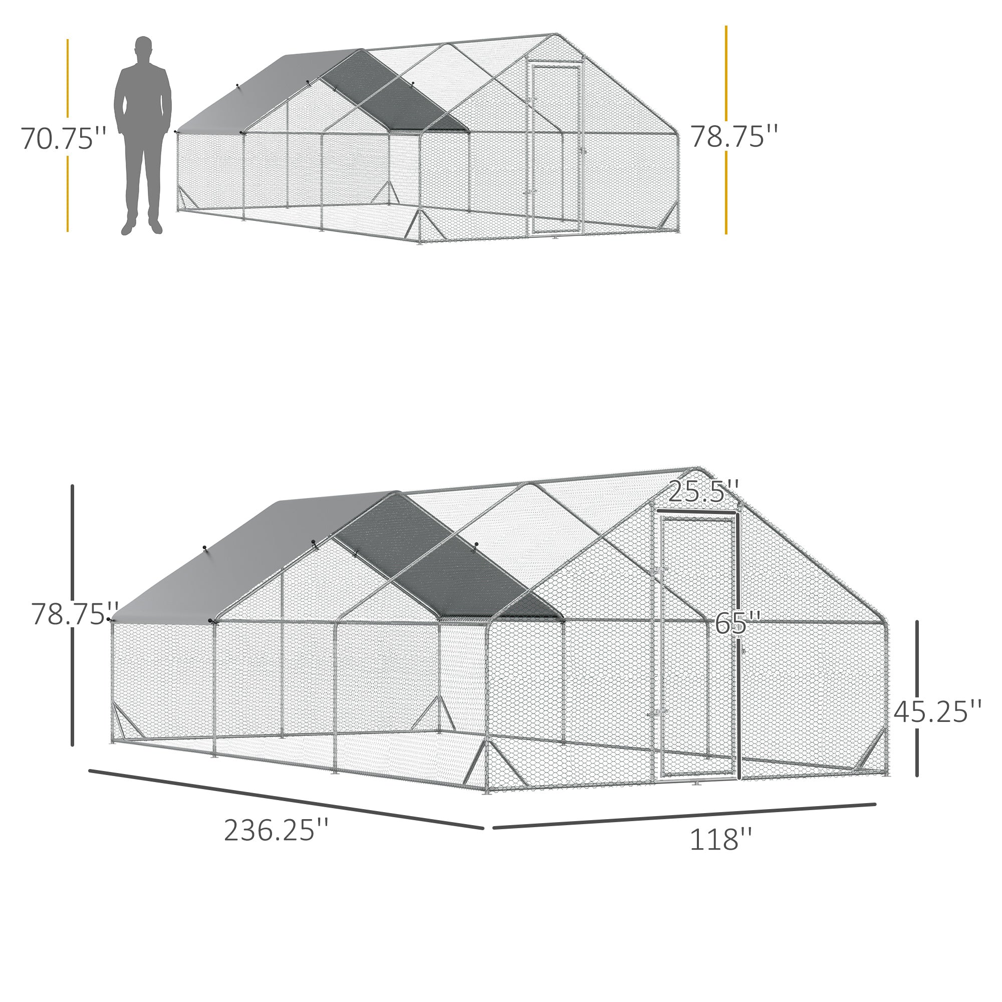 10’ x 20’ x 6.5’ Chicken Coop Cage, Outdoor Hen House w/Cover & Lockable Door