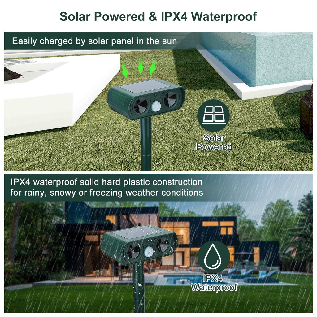 1Pc Ultrasonic Animal Repeller Solar Powered Motion Sensor Repellent IPX4 Waterproof Outdoor For Summer Spring Farm Garden Yard Repelling Deer Raccoon Cat Dog Rabbit Squirrel Bird