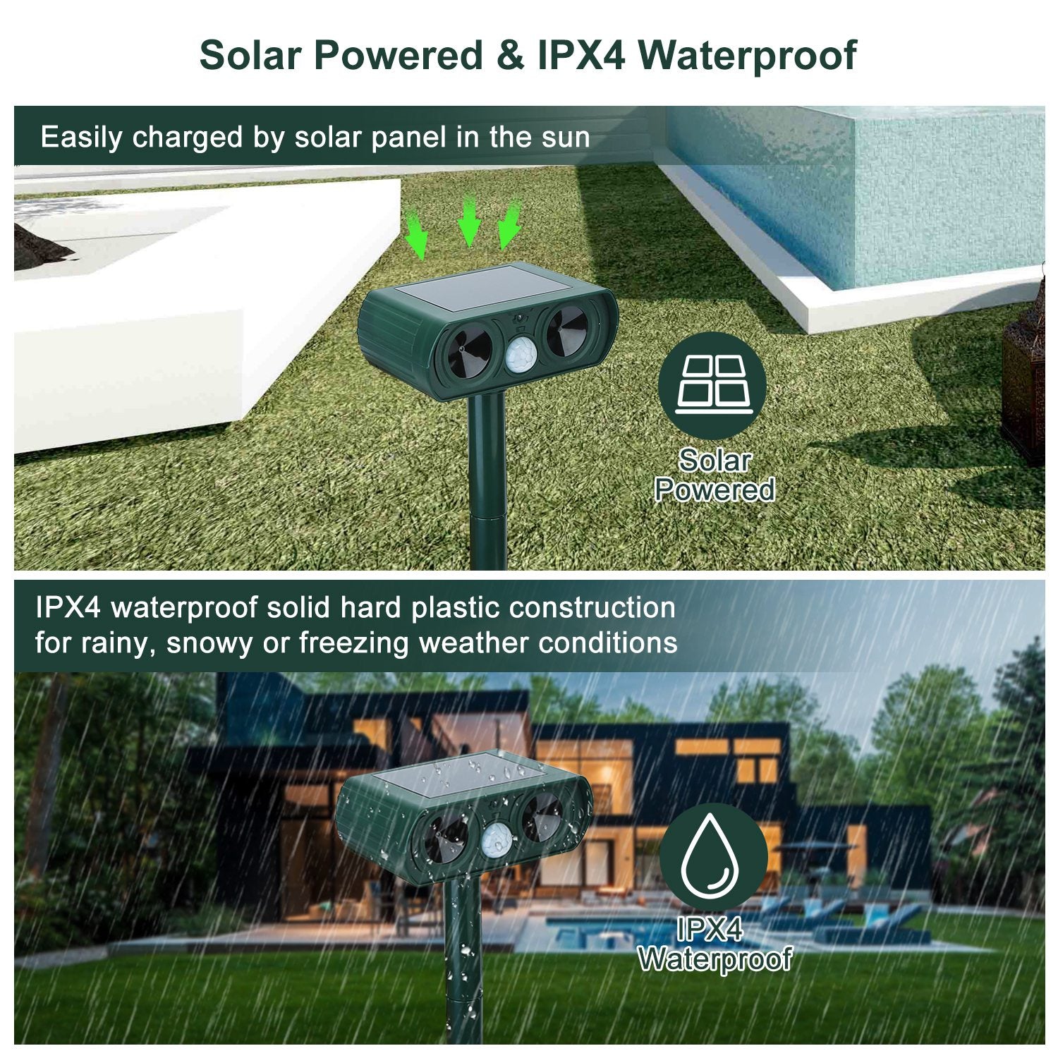 1Pc Ultrasonic Animal Repeller Solar Powered Motion Sensor Repellent IPX4 Waterproof Outdoor For Summer Spring Farm Garden Yard Repelling Deer Raccoon Cat Dog Rabbit Squirrel Bird
