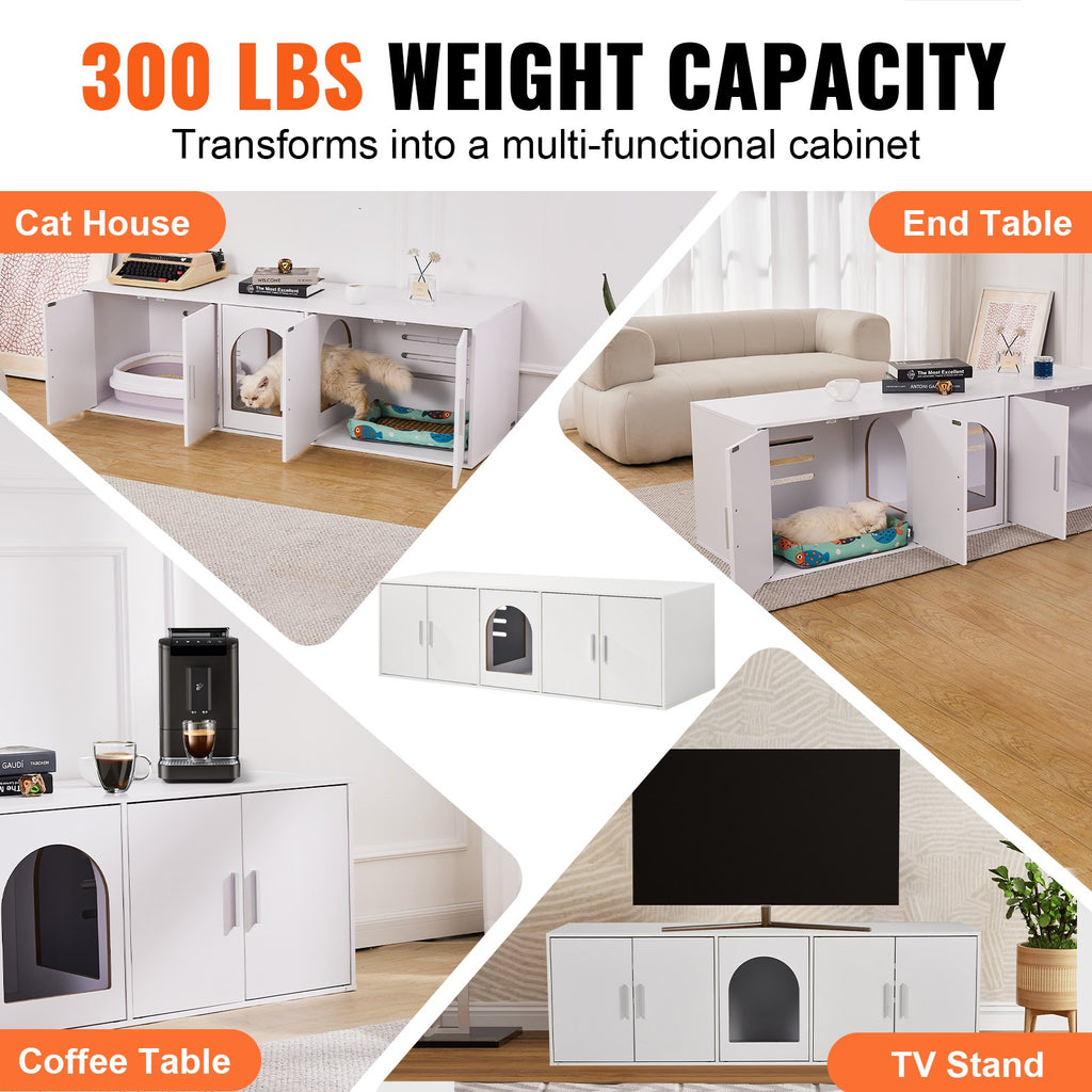 Cat Litter Box Enclosure Wooden Litter Box Furniture Hidden  White