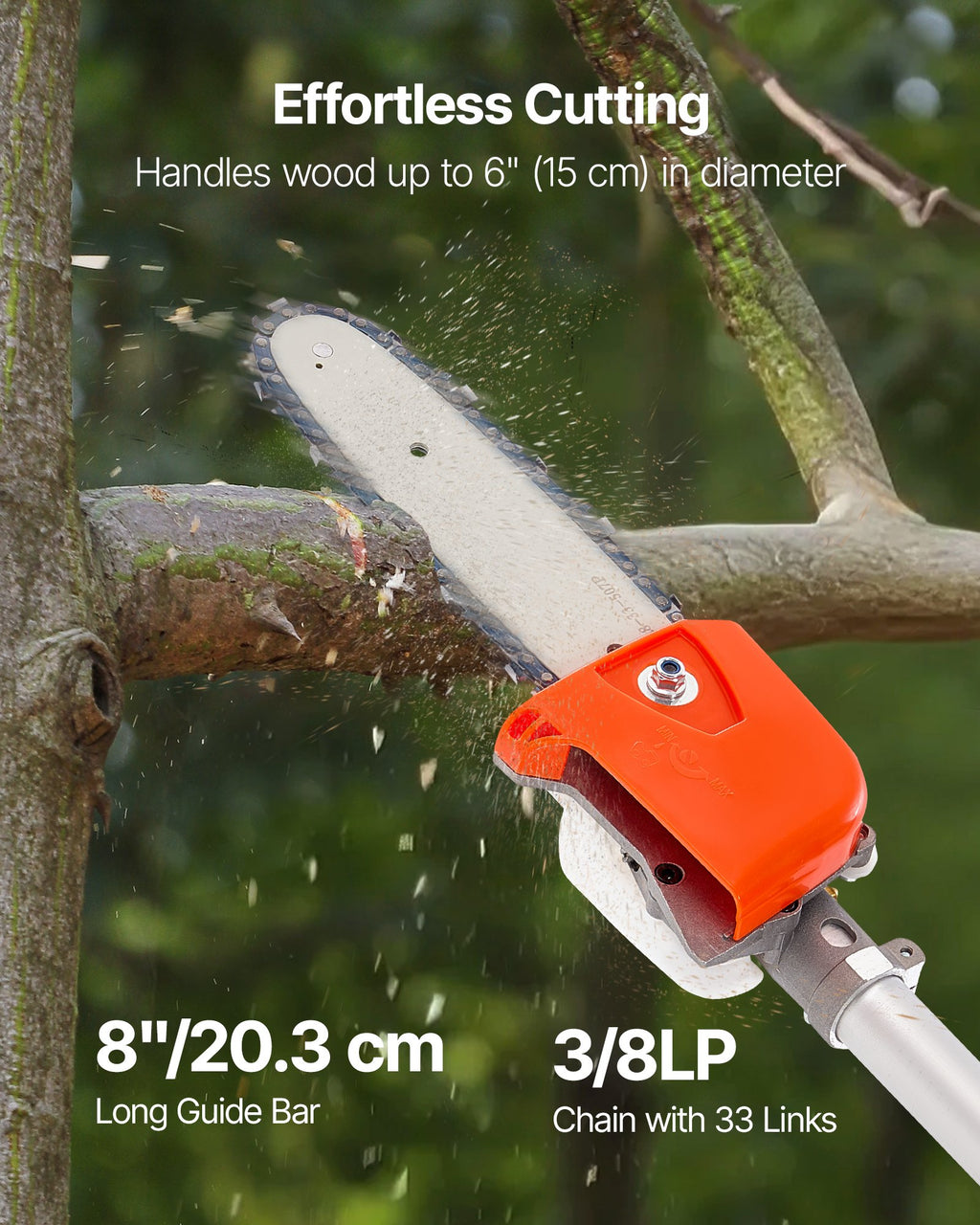 Gas Pole Saw 25CC 2-Stroke Extendable Cordless Tree Trimmer 8 In Cutting Bar