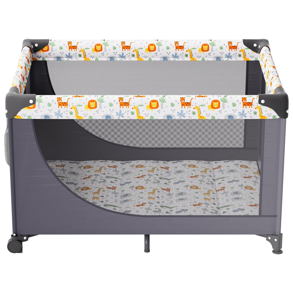 Baby Playpen Quick-Folding Portable Baby Toddler Fence Play Yard & Wheels