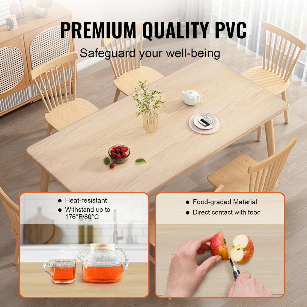 Clear Table Cover Protector, Table Cover, 1.5 Mm Thick PVC Plastic Tablecloth, Waterproof Desktop Protector For Writing Desk, Coffee Table, Dining Room Table