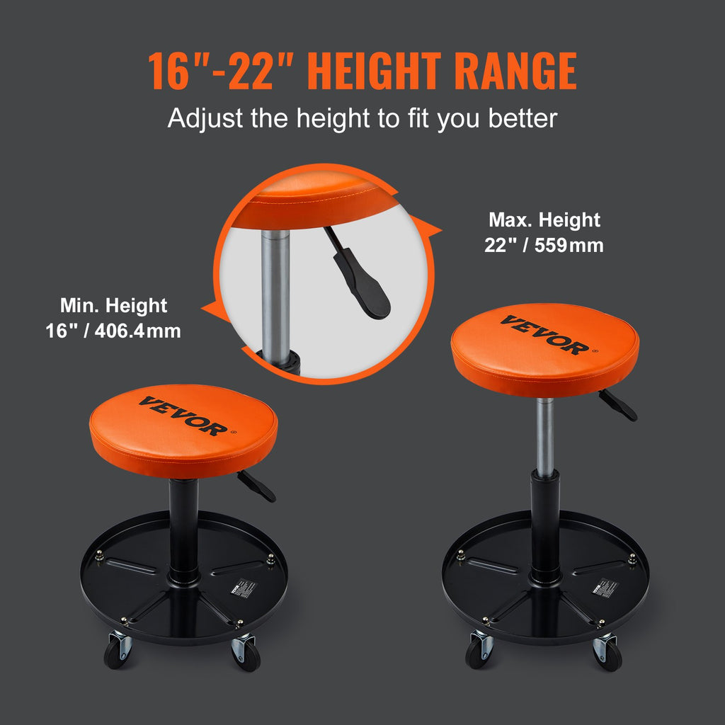 Adjustable Mechanics Rolling Creeper Seat Stool Tool Tray For Shop Garage