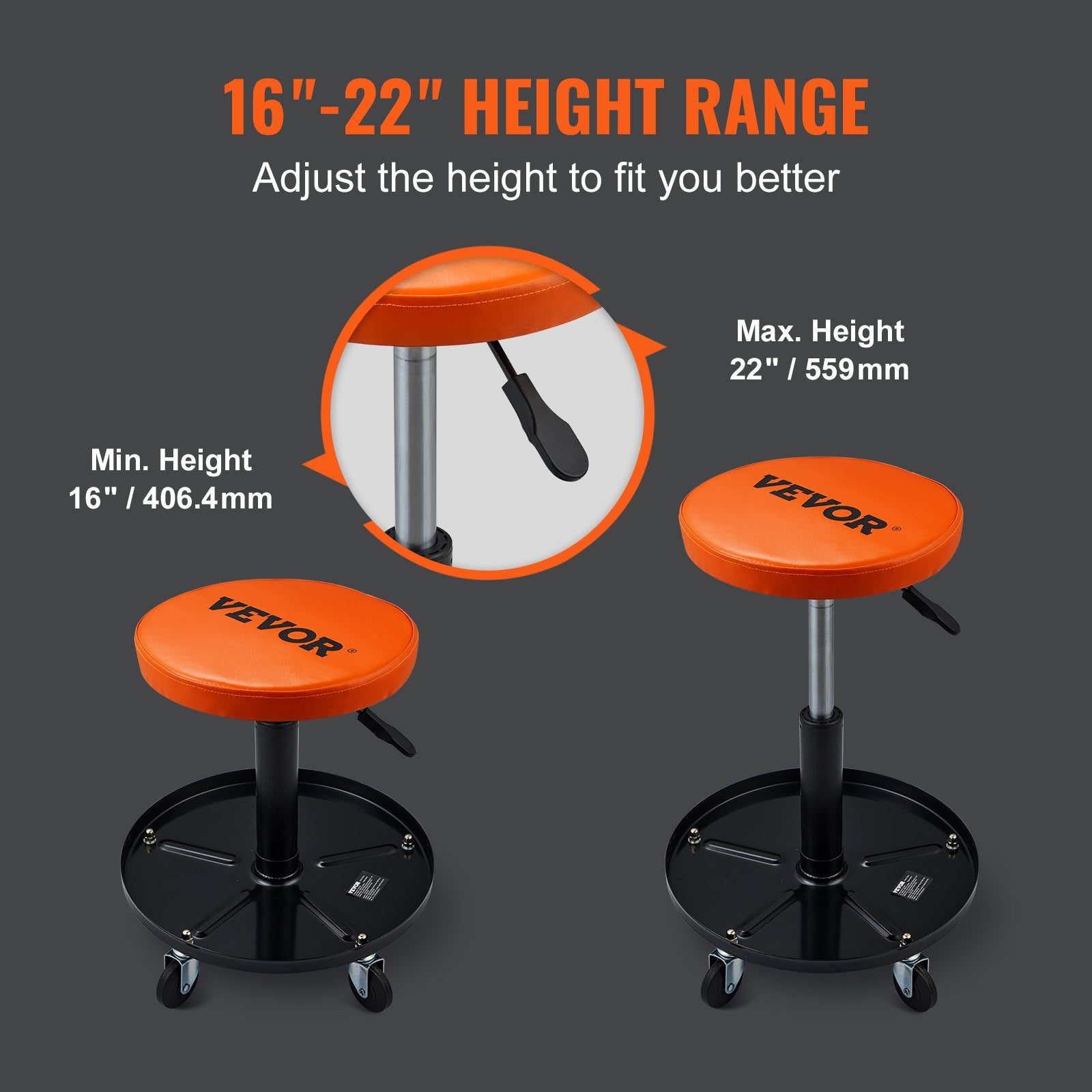 Adjustable Mechanics Rolling Creeper Seat Stool Tool Tray For Shop Garage