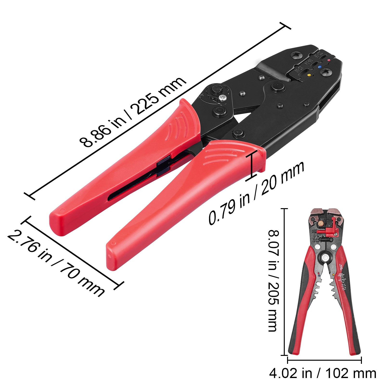 Ratcheting Crimping Tool Set For Insulated Electrical Connectors AWG22-10 With Wire Stripper And 210pcs Heat Shrink Tubes Labor-Saving Ratcheting Wire Crimp Pliers