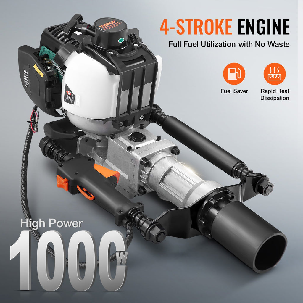 37.77cc Gas-Powered T Post Driver, 4-Stroke Engine Gasoline Fence Piling Pounder, With 2 Post Driving Head(55/70 Mm) , 1000W Portable Piledriver For Farm, Ranch Fencing, Road Improvements