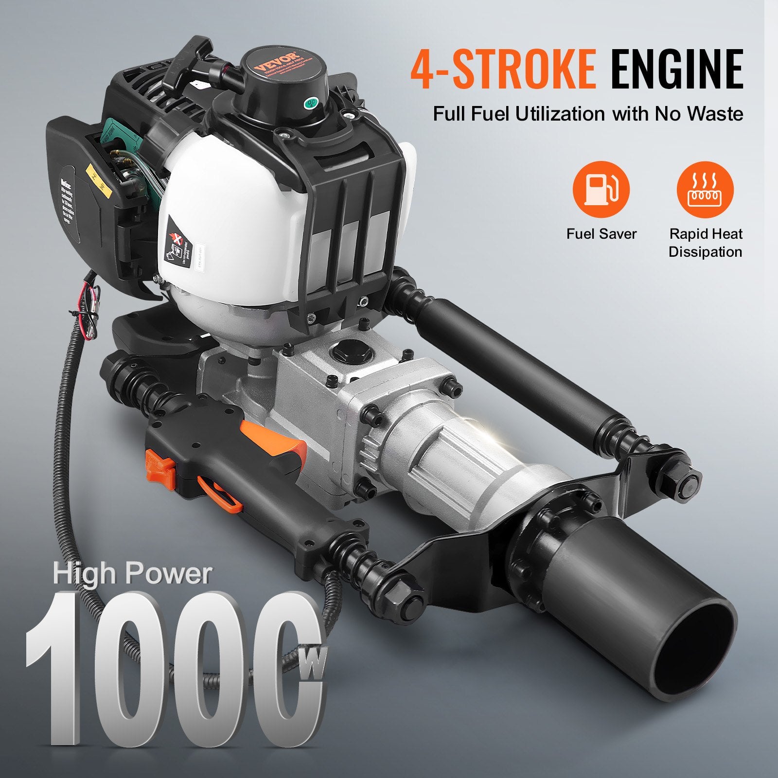 37.77cc Gas-Powered T Post Driver, 4-Stroke Engine Gasoline Fence Piling Pounder, With 2 Post Driving Head(55/70 Mm) , 1000W Portable Piledriver For Farm, Ranch Fencing, Road Improvements