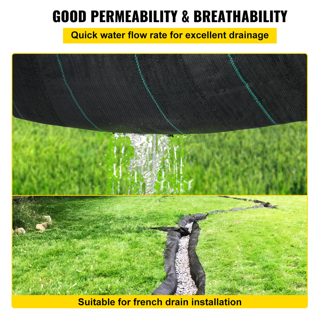 VEVOR Geotextile Fabric, 12.5 X 50 Ft 3.5oz Woven PP Driveway Drain Cloth W 600lbs Tensile Strength, Heavy Duty Underlayment For Soil Stabilization, Landscaping, Weed Barrier, 12.5FT50FT-3.5OZ, Black