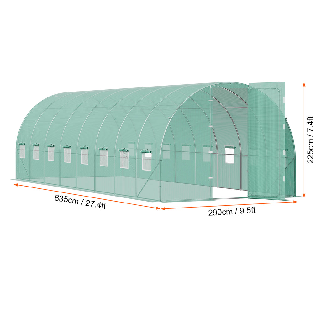 Walk-in Tunnel Greenhouse 27.38x9.5x7.38ft Galvanized Frame PE Cover Green